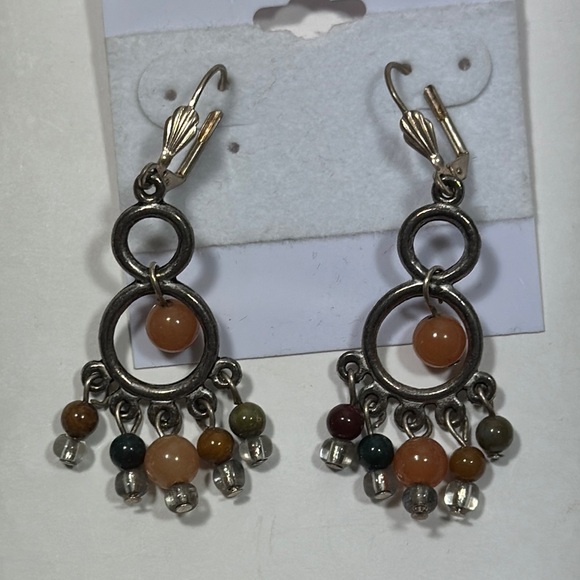 Elegant Silver and Orange Dangle Earrings - Picture 3 of 4